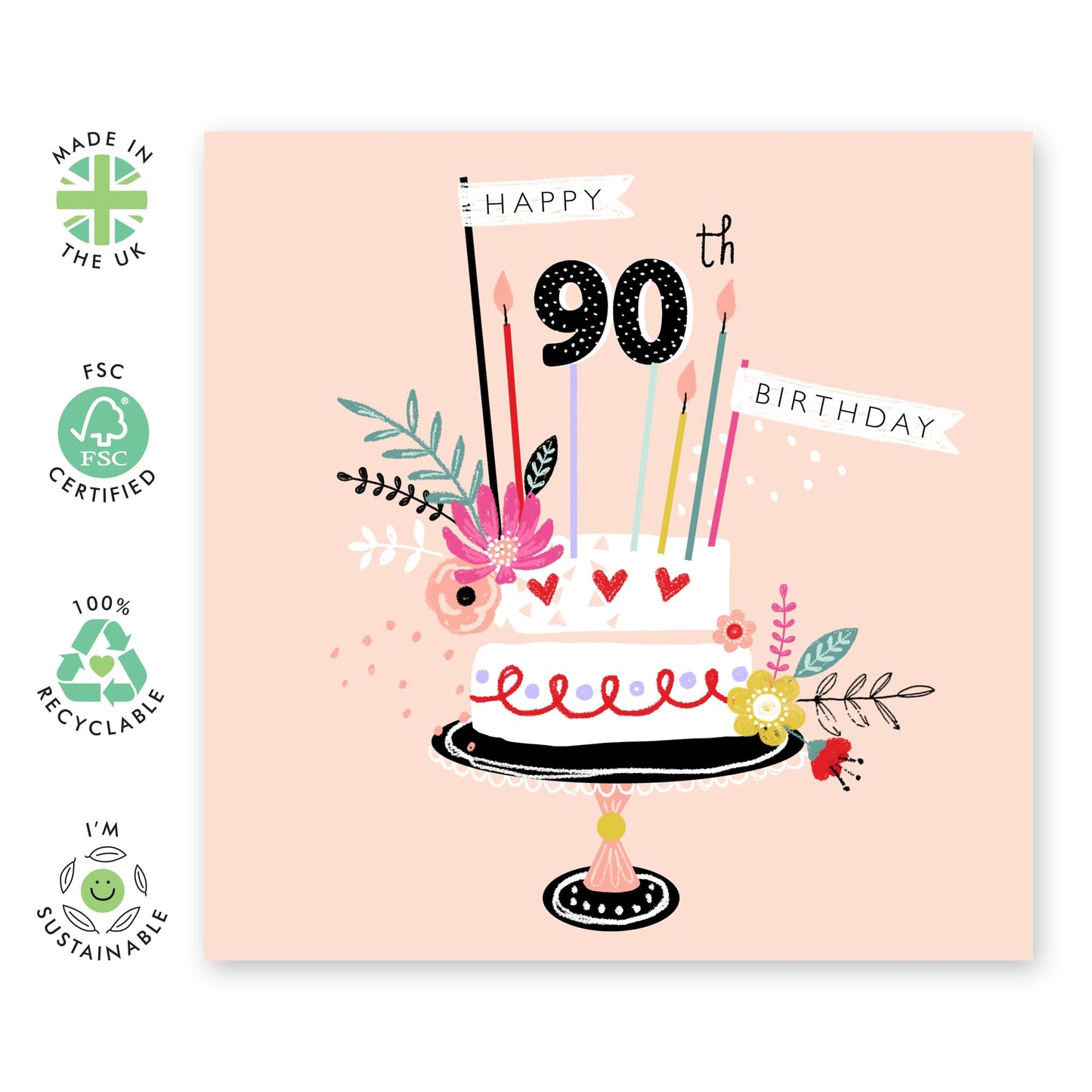 90th Birthday Card For Her - Ninety Year Old - Grandma Birthday Card - Elegant Birthday Cards For Nan - Ninetieth Bday Gifts For Mum Wife Sister - Comes With Stickers By Central 23