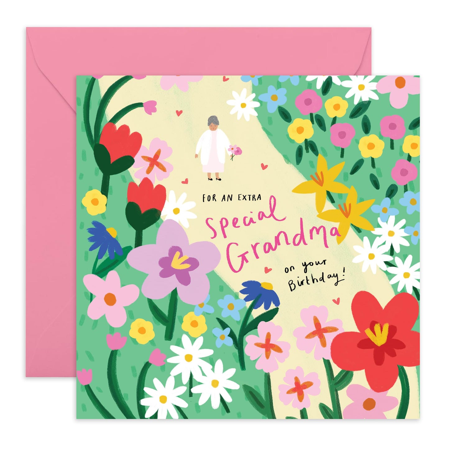 Grandma Birthday Card For Women - Flower Path Grandma - Happy Birthday Grandma Card - Floral Gifts For Grandmother Nana Granny - Comes With Cute Stickers By Central 23