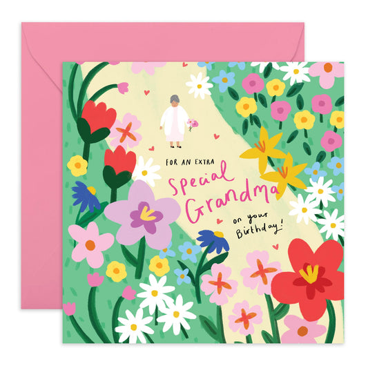 Grandma Birthday Card For Women - Flower Path Grandma - Happy Birthday Grandma Card - Floral Gifts For Grandmother Nana Granny - Comes With Cute Stickers By Central 23