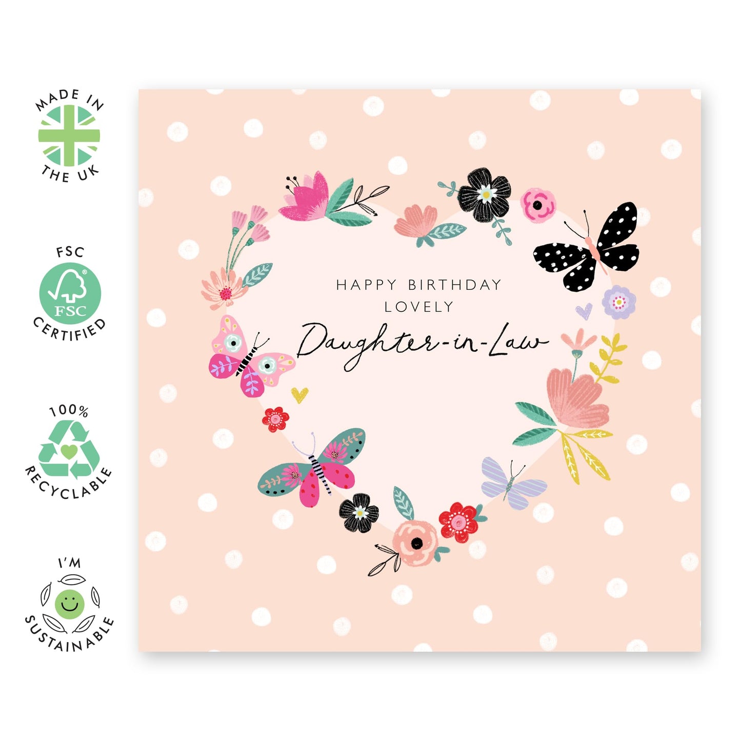 Butterfly Birthday Card For Daughter-in-law - Daughter In Law Birthday Cards For Her - Pretty Hearts And Flowers - Sweet Greeting Cards For Women - Comes With Stickers By Central 23