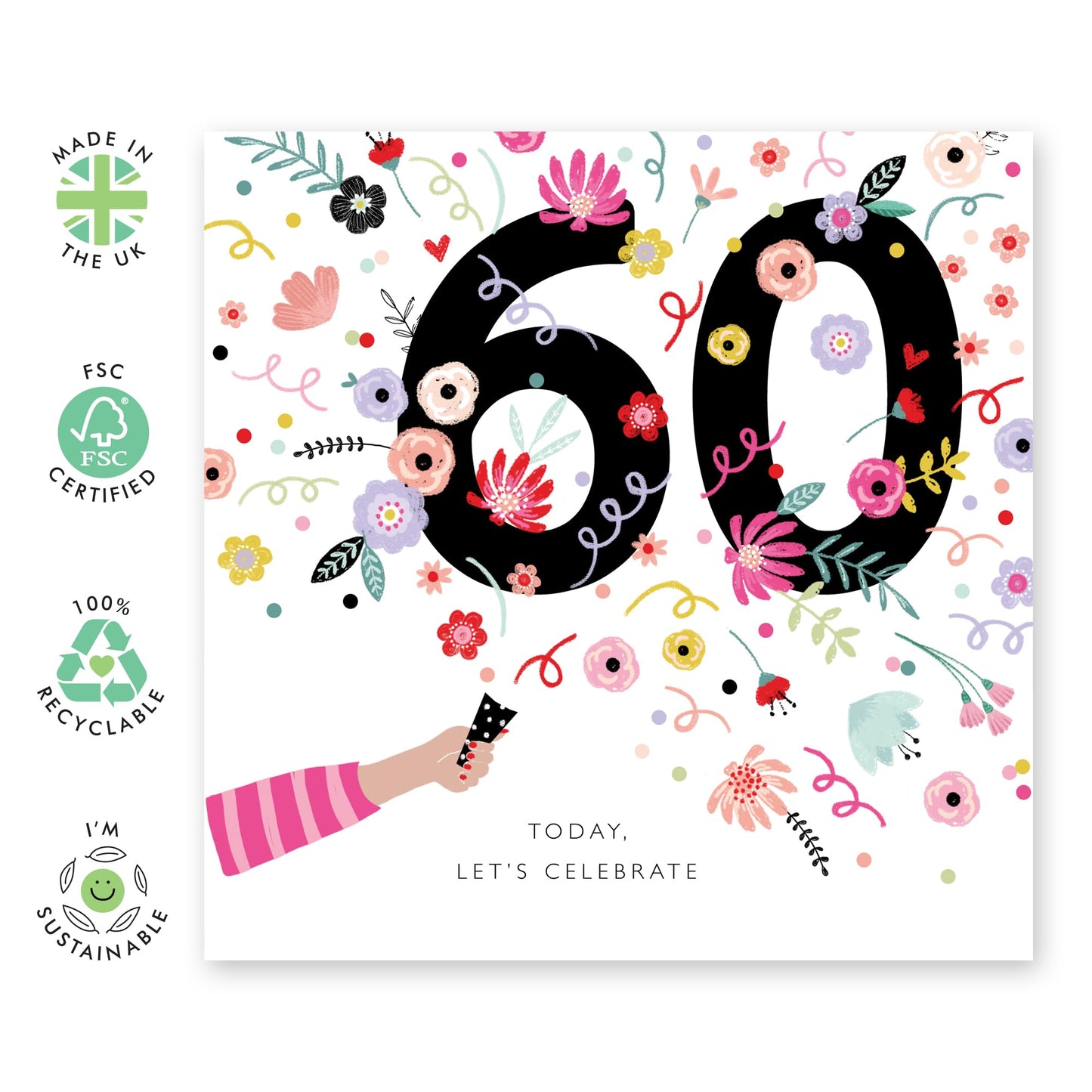 Floral Birthday Cards For Her - Age Sixty Milestone Cards - 60th Birthday Card For Women - 60 Year Old Gifts For Mum Nan Aunt Wife Friends - Floral Confetti Card - Comes With Stickers By Central 23`