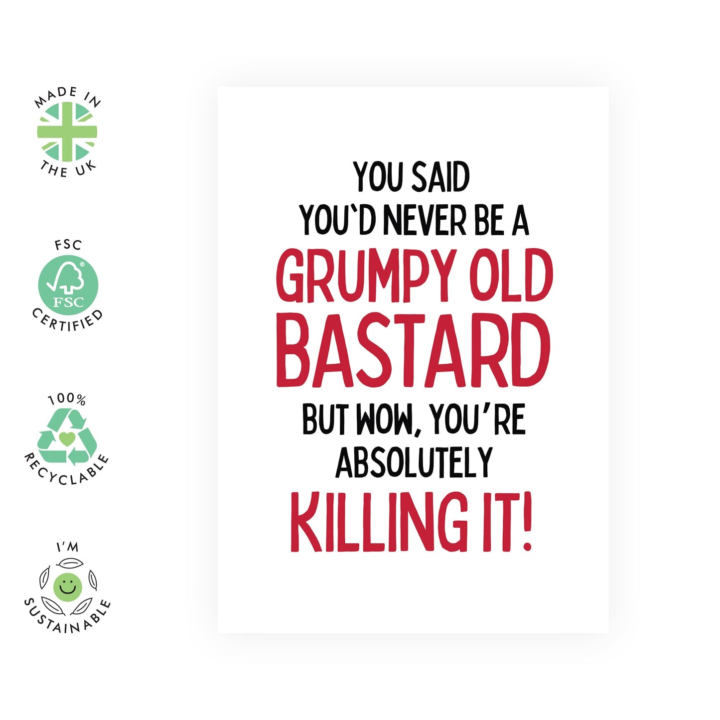 Hilarious Birthday Card - 'Grumpy Old Bastard' - Jokes for Husband, Wife, Life Partner, Other Half, Couples - Doing Great - Comes with Fun Stickers