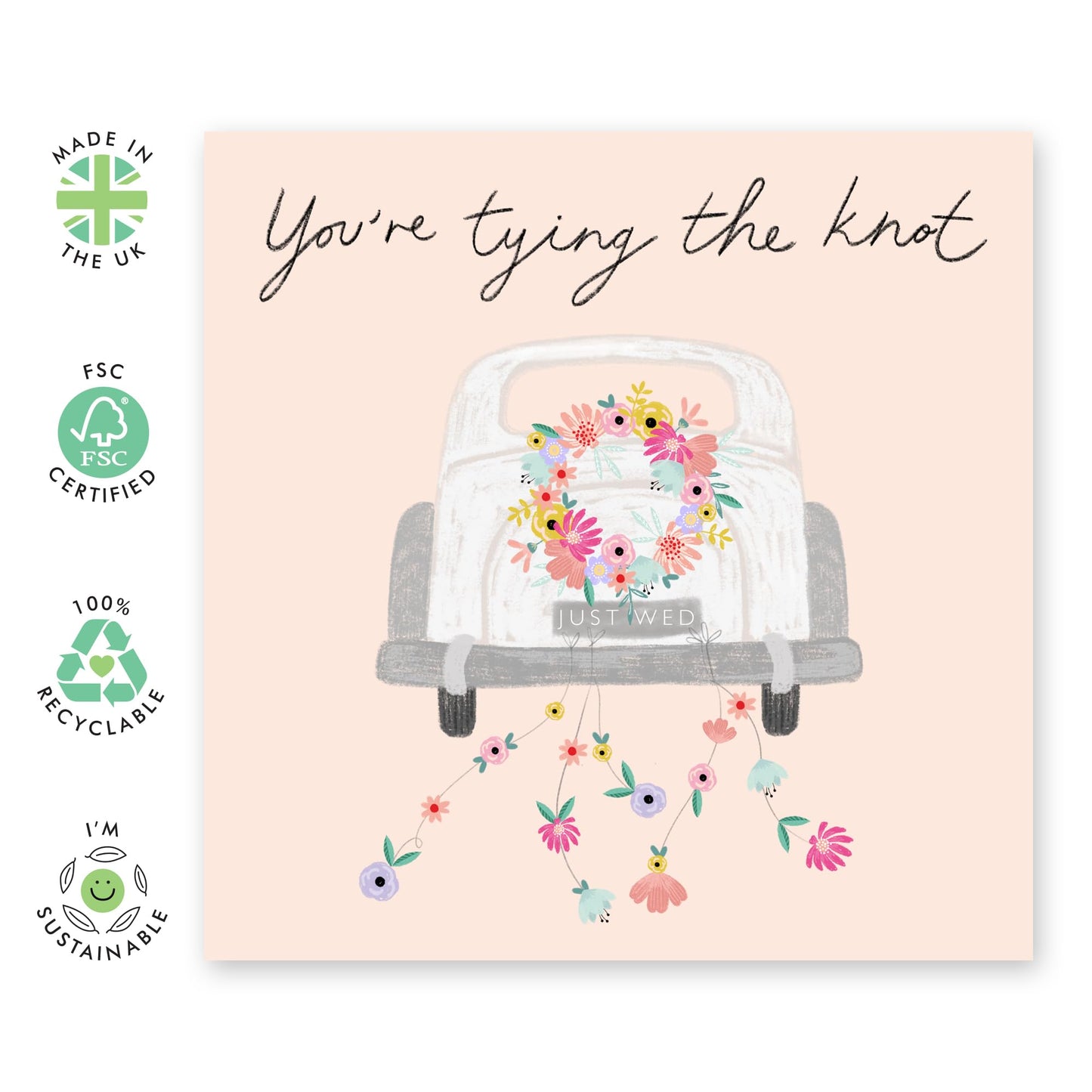 Wedding Cards For Bride And Groom - Tying The Knot Wedding Car - Floral Greeting Card - Congratulations Card Men Women Son Daughter - Best Wishes Gift For Him Her - Comes With Stickers By Central 23