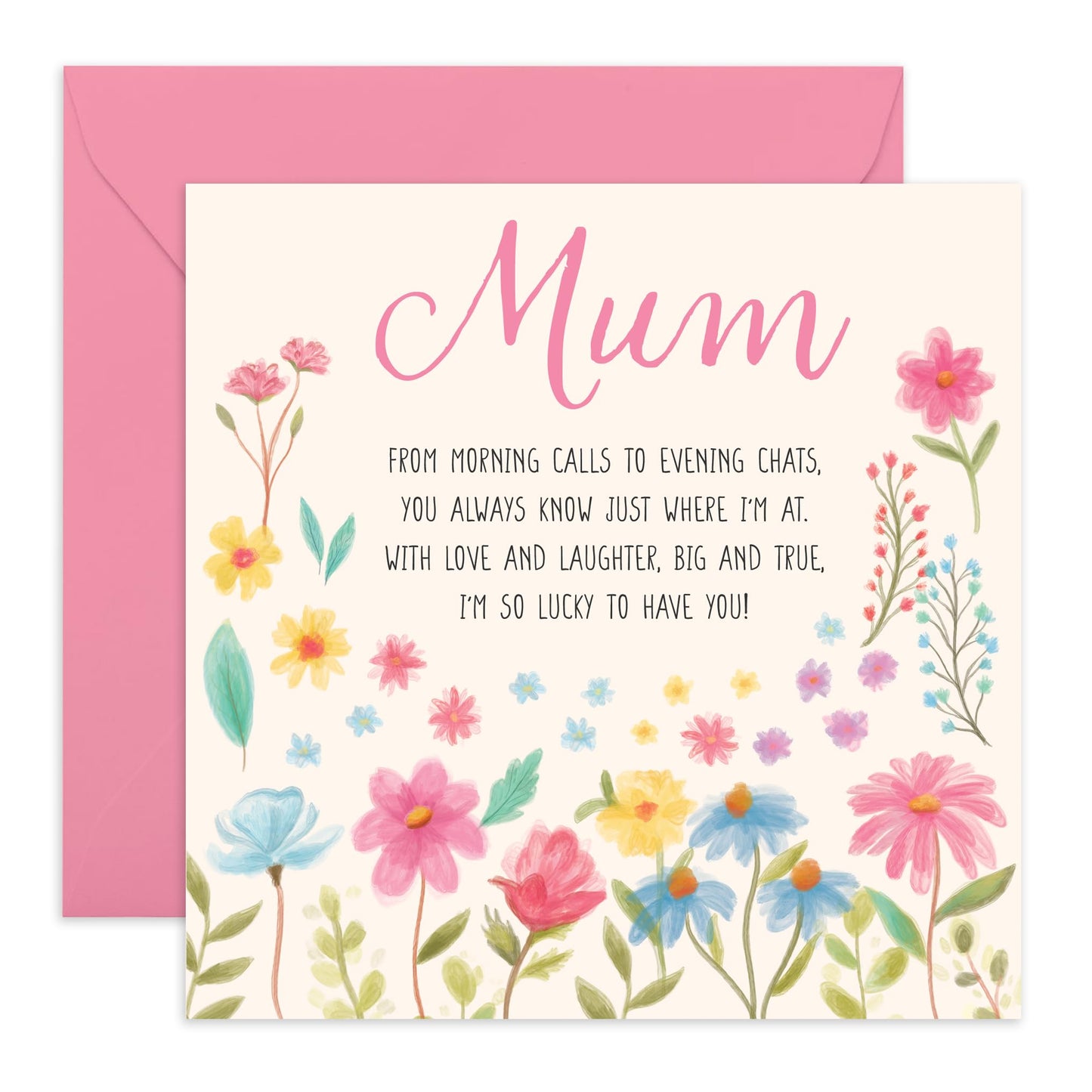 Mother's Birthday Card - 'Mum Floral' - Mothers Day Gifts for Mam, Mammy, Mummy, Ma, Mama, In-Law, Step Mum - Lucky To Have You - Comes with Fun Stickers