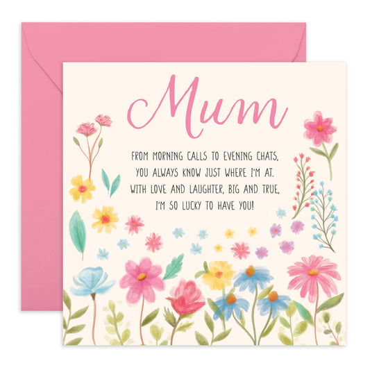 Mother's Birthday Card - 'Mum Floral' - Mothers Day Gifts for Mam, Mammy, Mummy, Ma, Mama, In-Law, Step Mum - Lucky To Have You - Comes with Fun Stickers