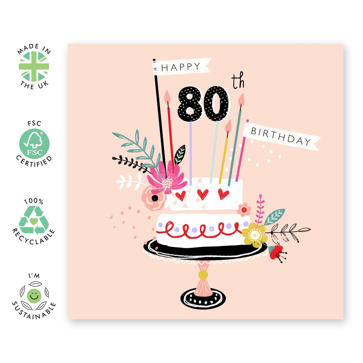 80th Birthday Card For Grandmum - 80th Birthday Cake - Grandma Birthday Greeting Card - Gifts For Her - Happy Eightieth Birthday Cards Grandmother - Comes With Fun Stickers By Central 23