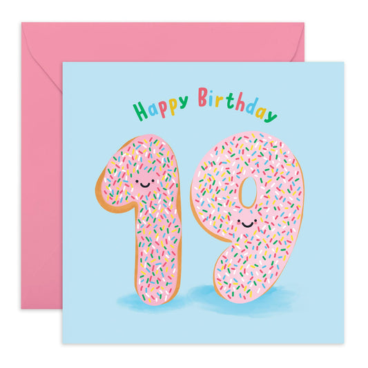 19th Birthday Card - Donut Age 19 - Happy Nineteenth Birthday Cards - Birthday Card Nineteen Year Old Card For Son Daughter - Gifts Boys Girls Niece Nephews - Comes With Fun Stickers - By Central 23