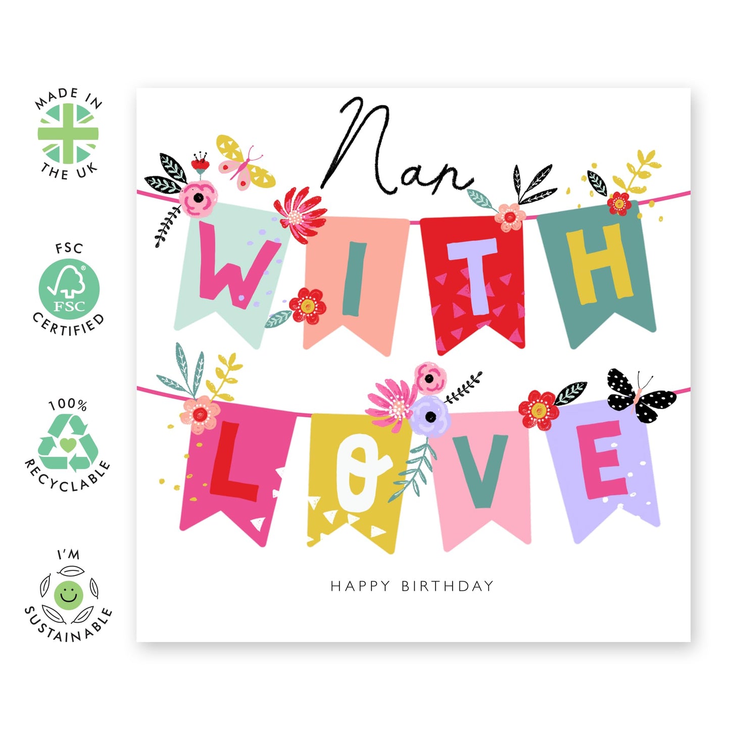 Nanny Birthday Cards - Nan With Love - Floral Birthday Card For Women - Granny Greeting Cards Flowers - Grandmother Gifts For Her - Comes With Fun Stickers By Central 23