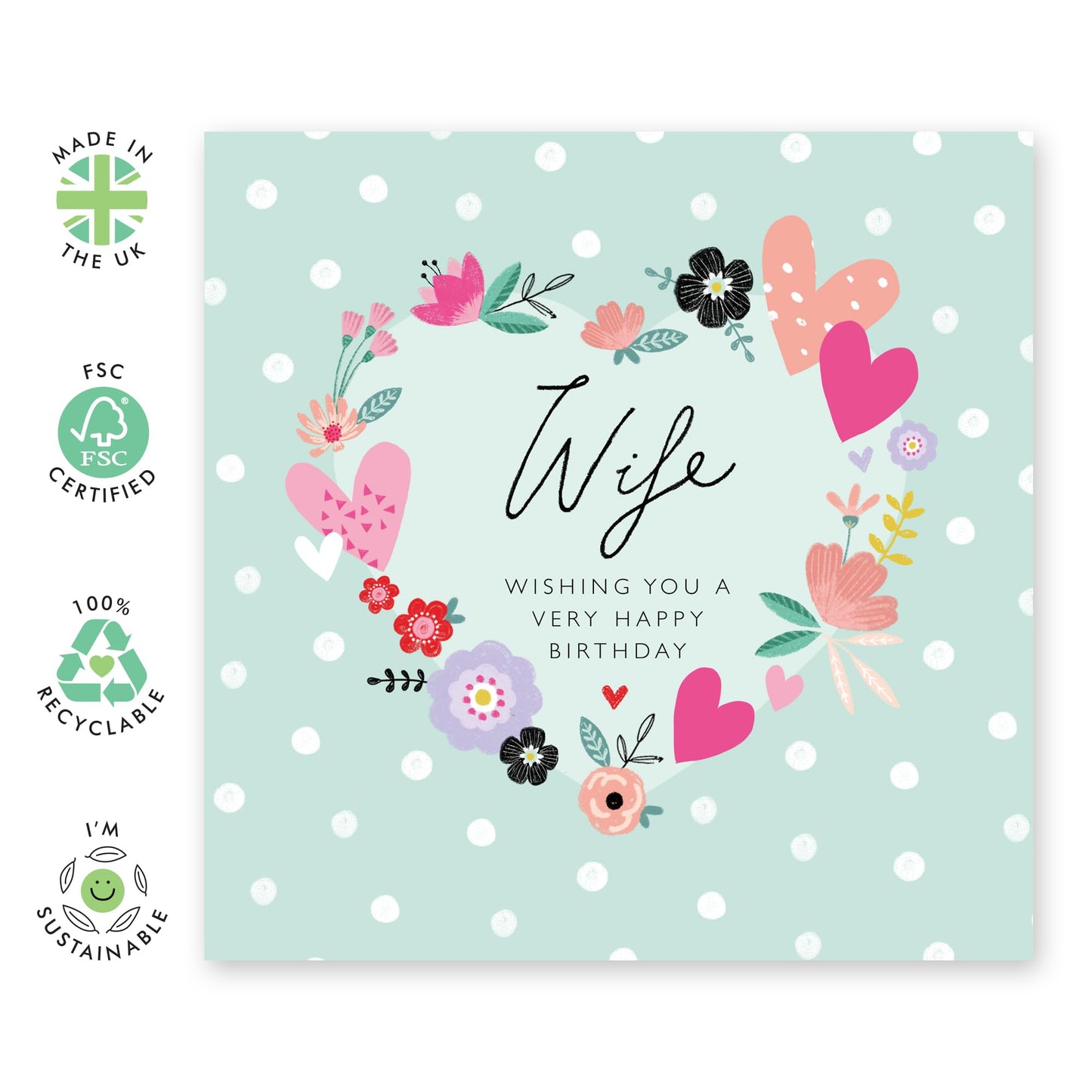 Wife Birthday Card - Hearts Flower Cards - Heartfelt Birthday Cards For Wife - Sweet Elegant Heartfelt Wife Gifts For Her Women - Comes With Cute Stickers By Central 23