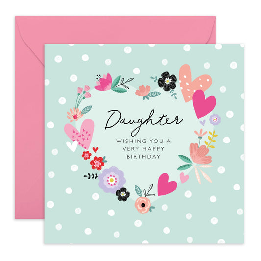 Daughter Birthday Card - Wishing You A Very Happy Birthday - Love Cards For Her - Flowers Hearts - Sweet Heartfelt Gifts For Women Teens Girls - Comes With Cute Stickers By Central 23