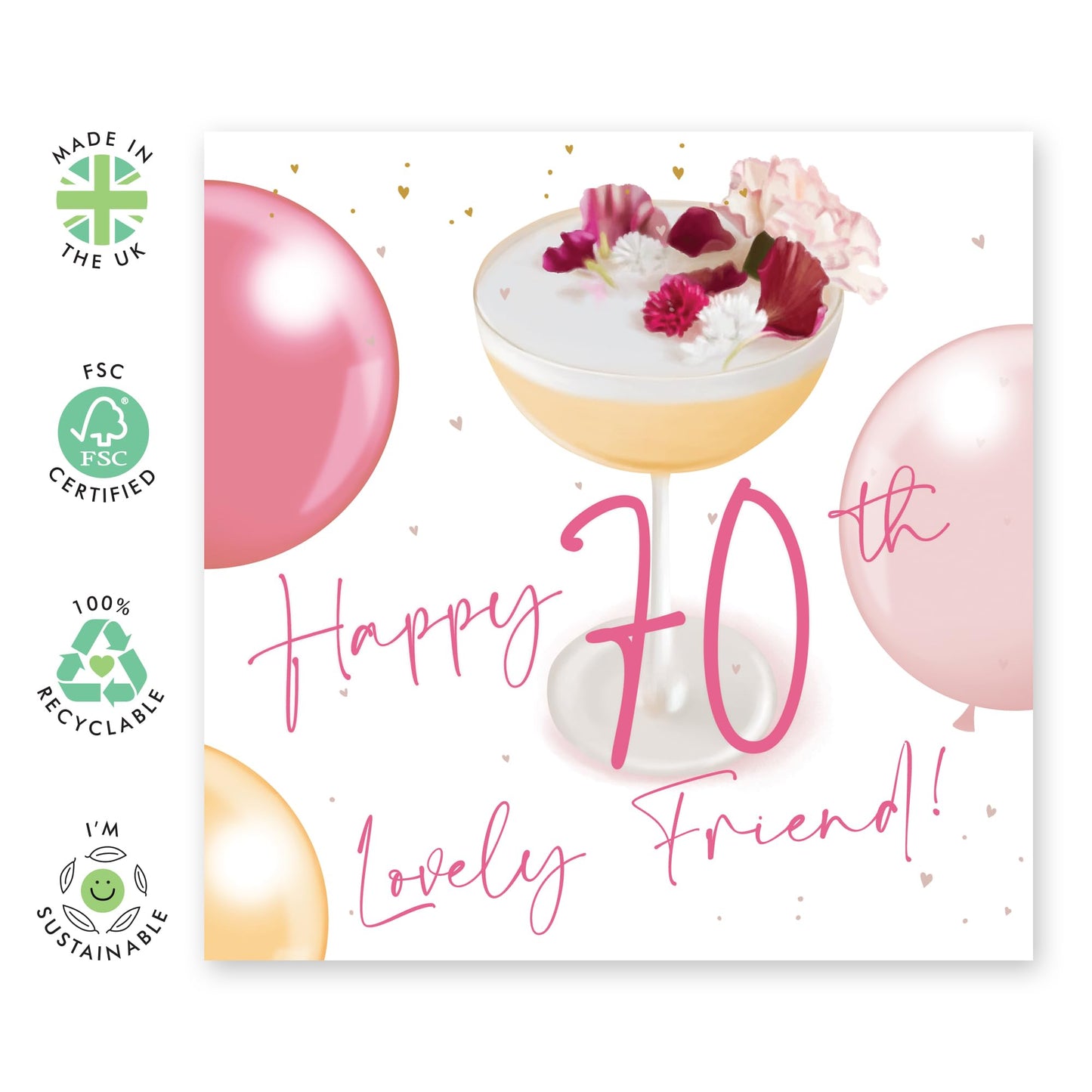 Elegant Birthday Card For Women Age 70 - 70th Lovely Friend - Happy 70th Birthday Cards - Gifts For Best Friend - For Fabulous Friends - Comes With Stickers By Central 23