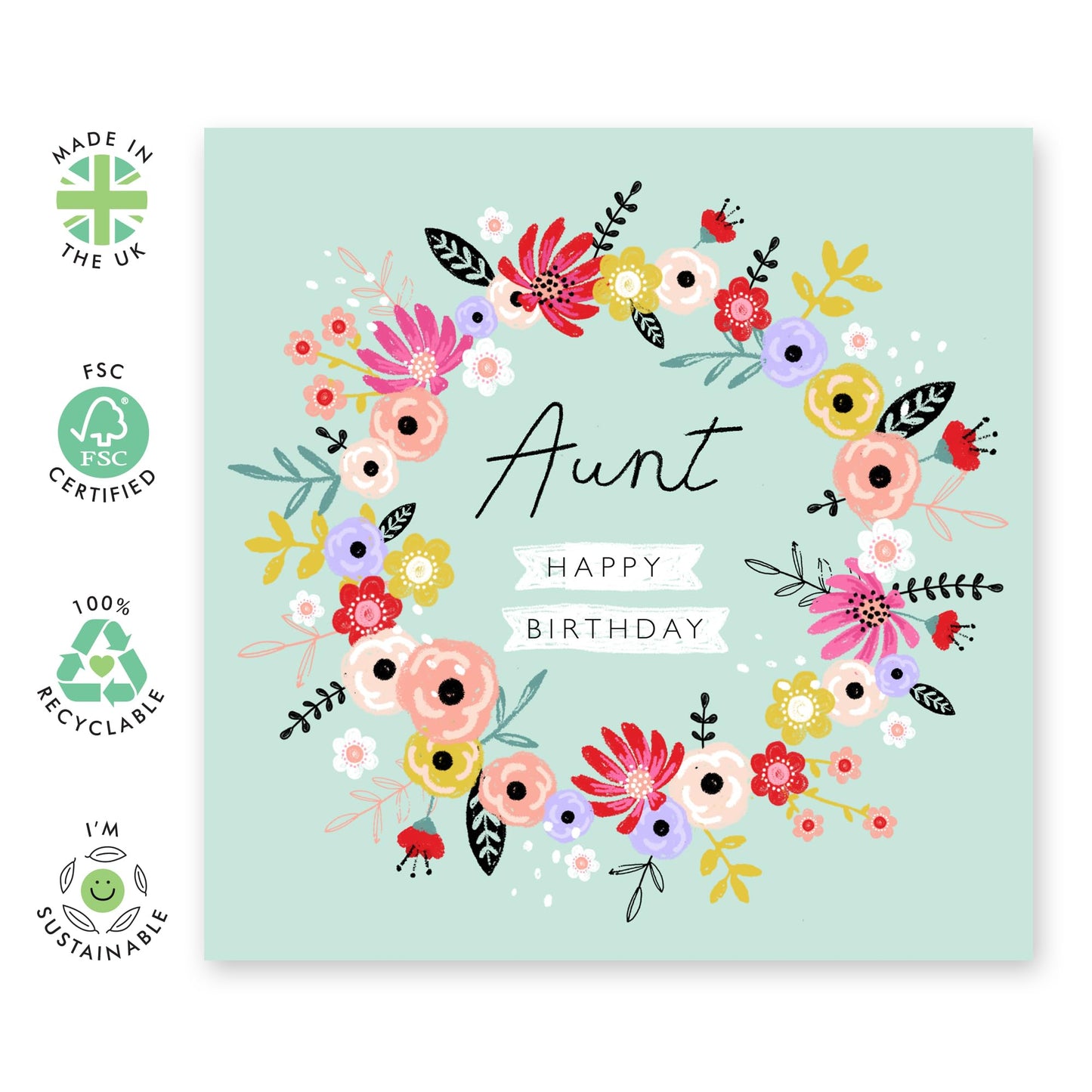 Birthday Card For Aunt - Aunt Florals Mint - Heartfelt Gifts Women Female Tia - Happy Birthday Aunty Greeting Card - Gift From Niece Nephew - Comes With Fun Stickers - By Central 23