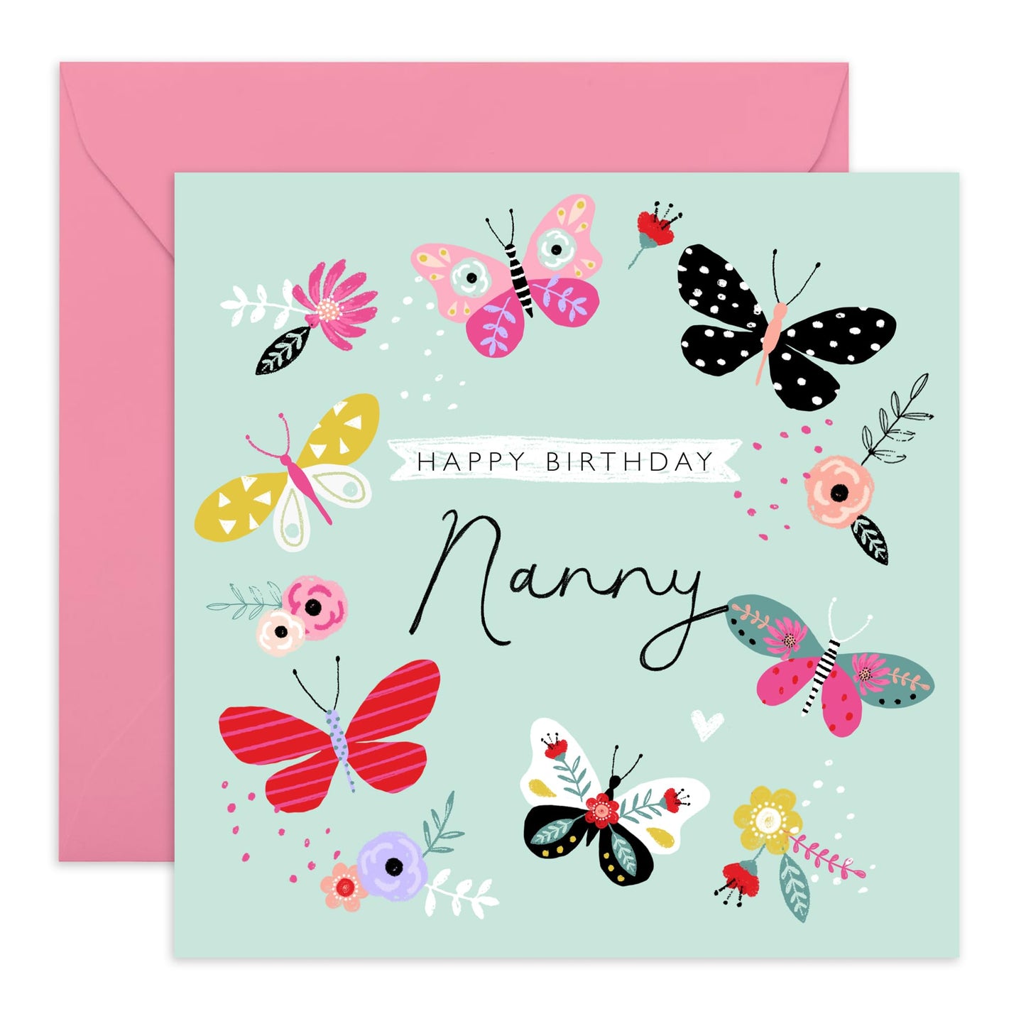 Butterfly Birthday Card For Nanny - Special Grandma Gifts For Her - Flowers Cards For Women - Pretty Greeting Cards For Women Nana Grandmother - Comes With Fun Stickers - By Central 23