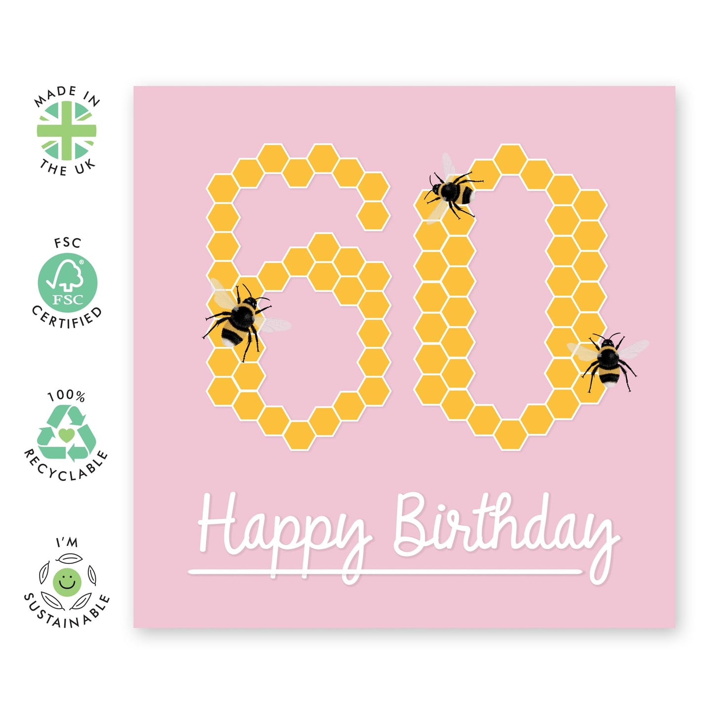 60th Birthday Card For Women - Bee Birthday Age 60 - Mummy Birthday Greeting Card - Happy Sixtieth Birthday Cards For Grandma - Sister Friends Mum - Comes With Fun Stickers - By Central 23
