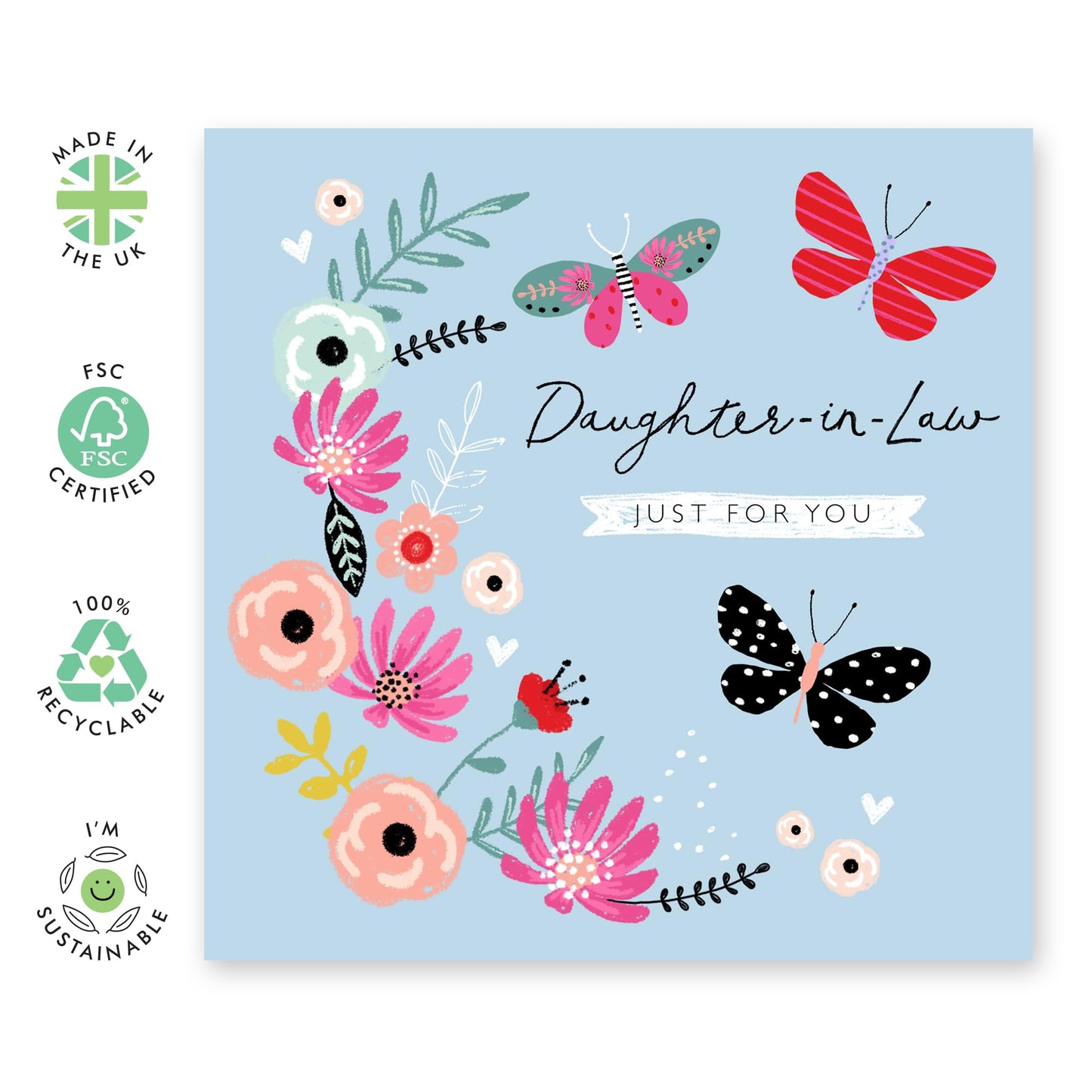 Daughter In Law Birthday Card For Her - Floral Greeting Cards For Women - Flowers And Butterflies - Thank You Card - Heartfelt Gifts For Daughter-in-law - Comes With Cute Stickers - By Central 23