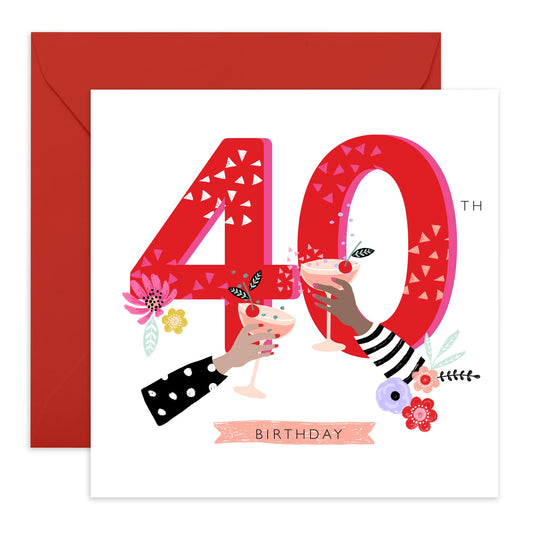 Elegant Birthday Card For Women Age 40 - Happy 40th Birthday Cheers - Happy 40th Birthday Cards For Sister - Floral Bday Cards - Gifts For Friends Aunt Daughter - Comes With Stickers By Central 23