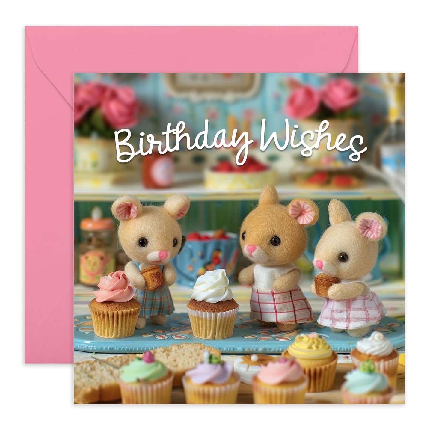 Greeting Card For Him And Her - Birthday Wishes Little Cupcake Animals - Men Women Birthday Card - Greeting Card For Adult - Him Her Birthday Greeting Card - Comes With Stickers By Central 23