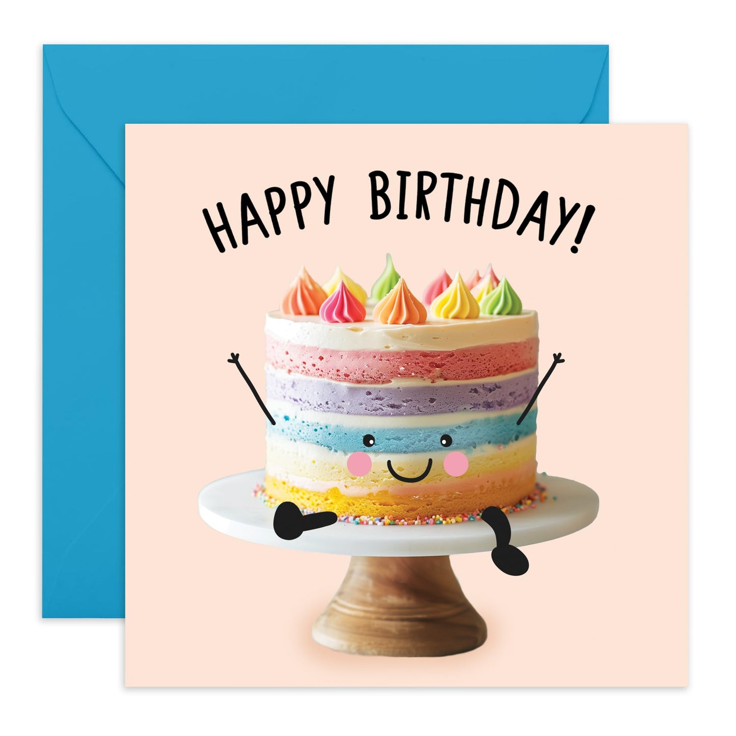 Greeting Card - 'SMILEY RAINBOW CAKE' - Perfect for Celebrating with a Burst of Color and Cheer - Ideal for Adding a Touch of Fun to Birthdays For Her Wife Friends - Comes With Stickers By Central 23