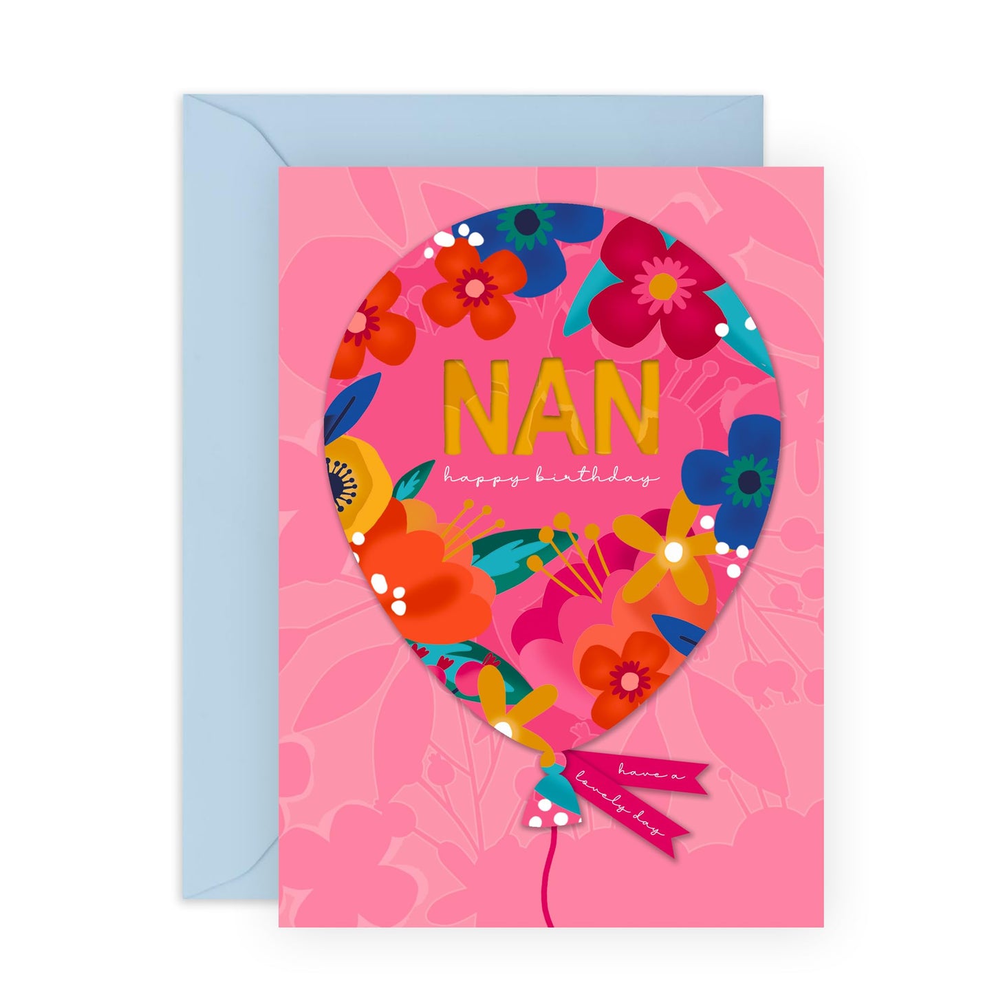 Floral Birthday Cards For Nan - Pink Flower Balloons - Sweet Greeting Cards For Women Her Female - Gifts For Grandma Grandmother Nanny - Comes With Fun Stickers - By Central 23
