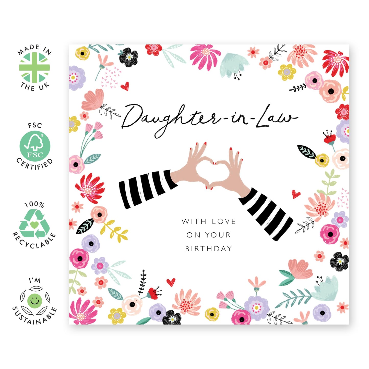 Birthday Card For Daughter In Law - Heart Hands - Sweet Birthday Cards For Women - Floral Greeting Cards And Envelopes For Daughter-in-law - Gifts For Her - Comes With Stickers By Central 23