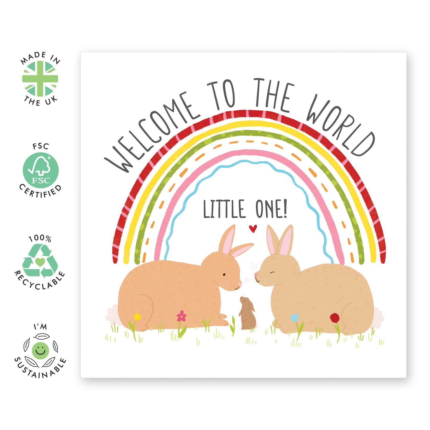 Conratulations Greeting Card - 'Welcome To The World' - Gifts for Daddy, Fathers, Mum, Mother, New Family, Baby, - Baby Bunny - Comes with Fun Stickers