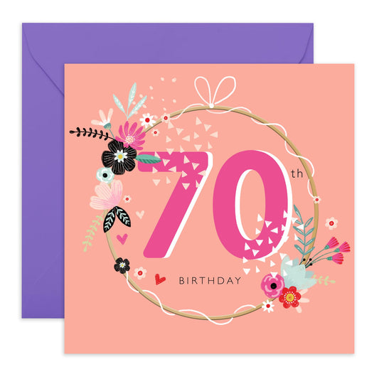Mum 70th Birthday Card - Floral Female Birthday Card For Women - Age 70 - Gift For Nana Auntie Wife - Seventy Year Old - Comes With Stickers - By Central 23