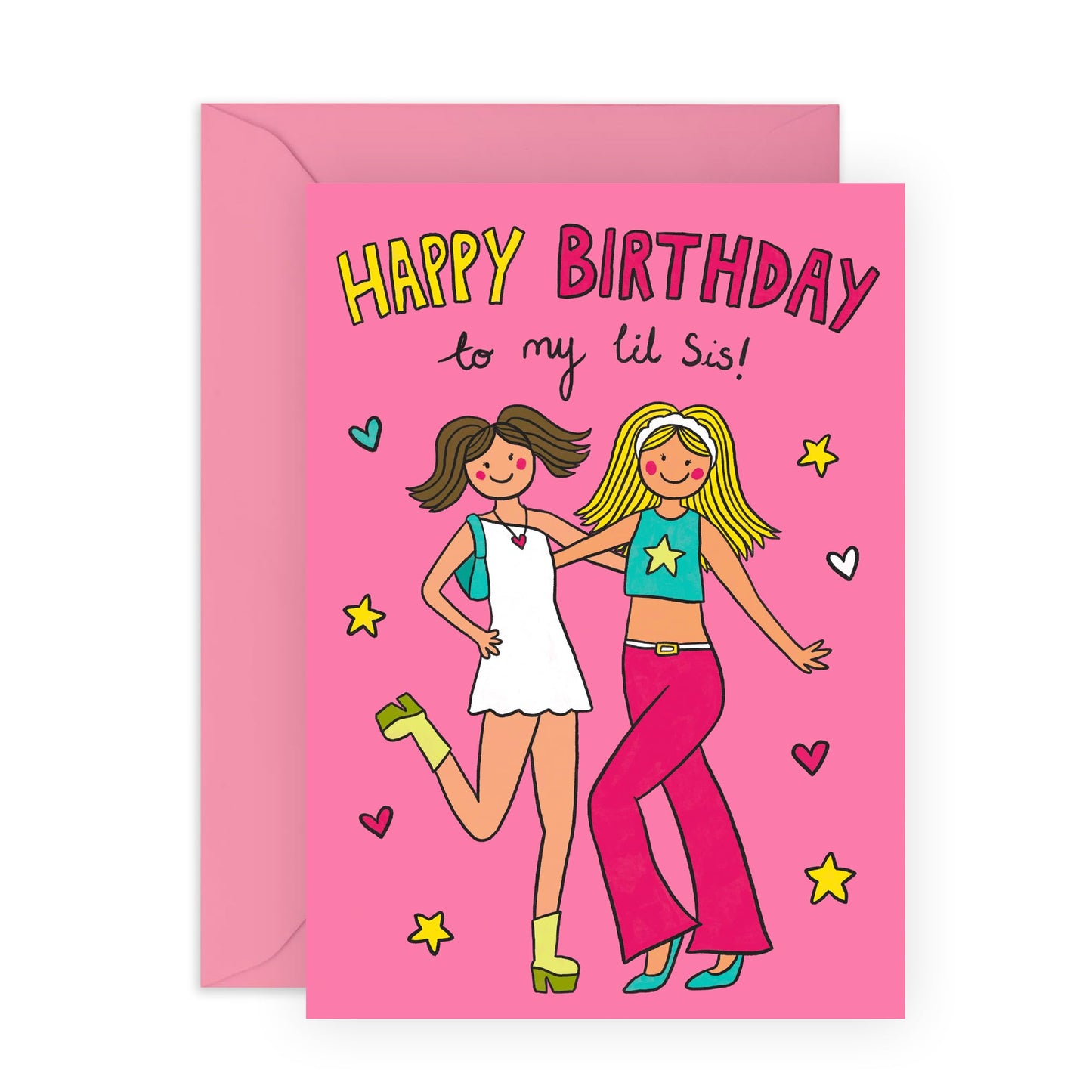 Cute Pink Birthday Card - 'Birthday To My Lil Sis' - Gifts for Girlfriend, BFF, Girls, Colleague, Sister, Sis, Ladies,Step Sis, In- Law - Stay Fabulous - Comes with Fun Stickers