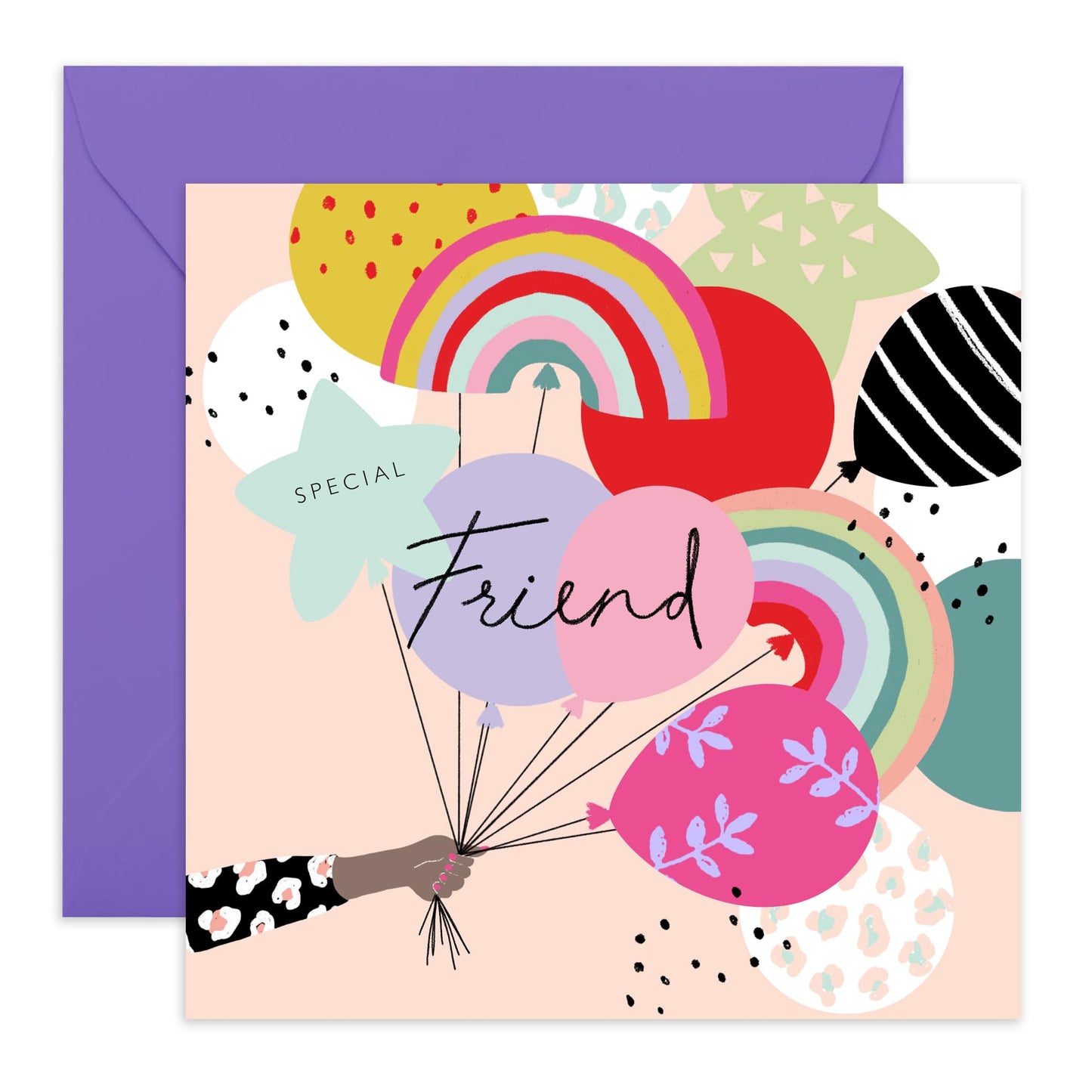 Special Friend Birthday Card - Rainbow Bday Balloons Celebration - Thank You Congratulations Friendship Card - Friend Birthday Card - Gifts For Friends Women - Comes With Stickers - By Central 23