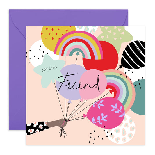 Special Friend Birthday Card - Rainbow Bday Balloons Celebration - Thank You Congratulations Friendship Card - Friend Birthday Card - Gifts For Friends Women - Comes With Stickers - By Central 23