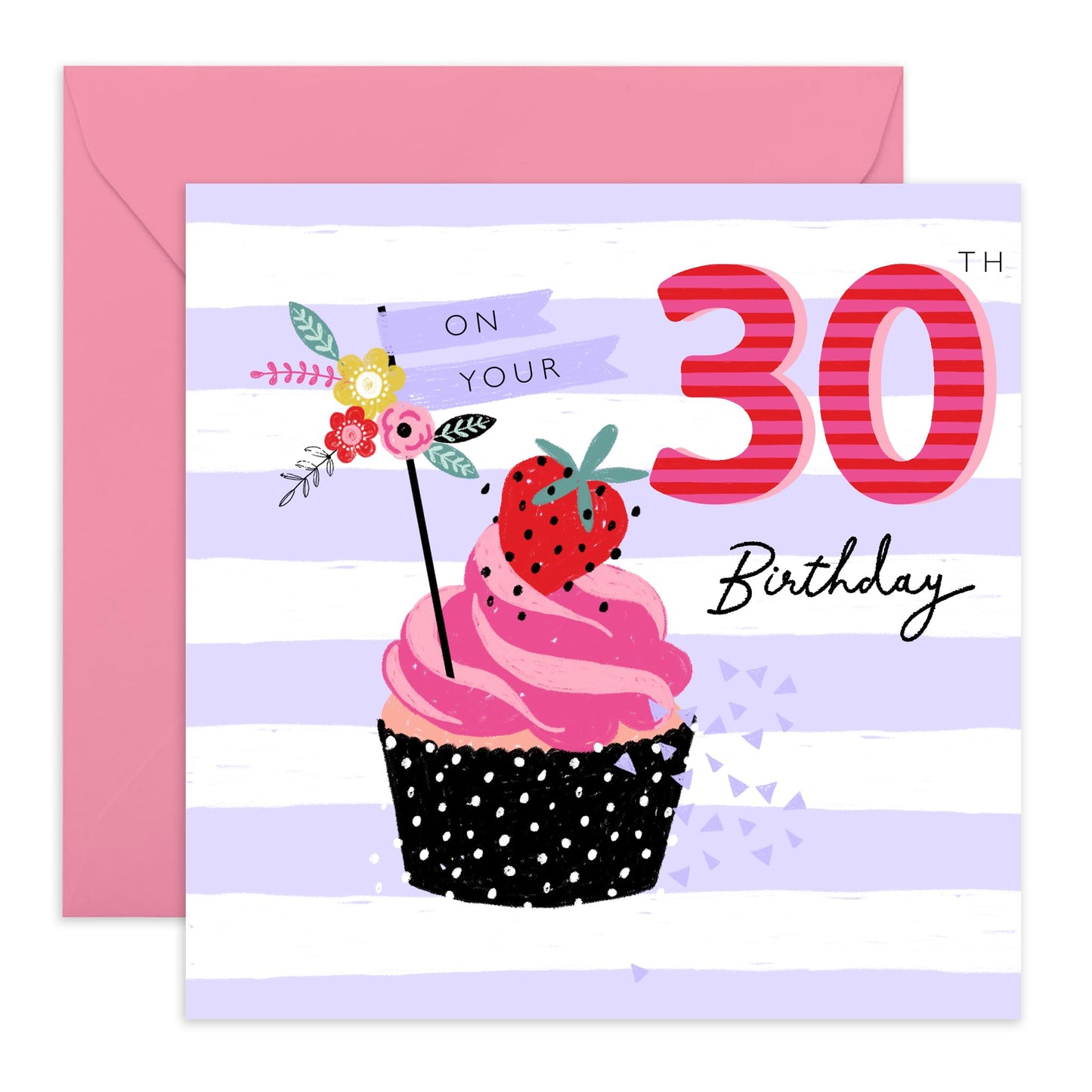 30th Birthday Card For Her - 30th Birthday Cupcake - Wife Mum Mummy - Sister - Birthday Card - Bday Card - Happy Thirtieth Birthday Greeting Card For Friends - Comes With Stickers By Central 23