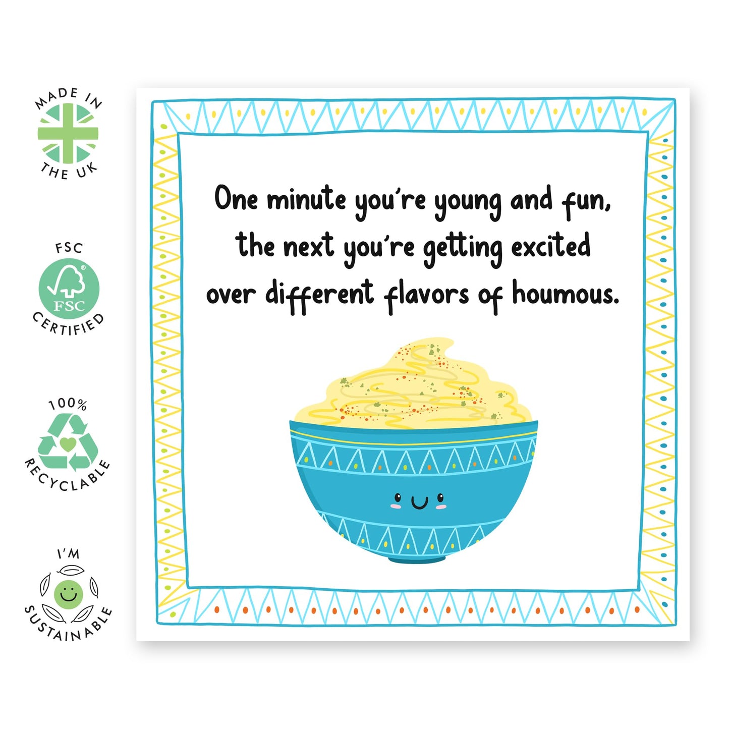 Birthday Greeting Card - 'Different Hummus Flavours' - Ideal for Adding a Fun Twist to Special Birthday Occasions - Perfect for Celebrating with a Touch of Humor - Comes with Stickers by Central 23