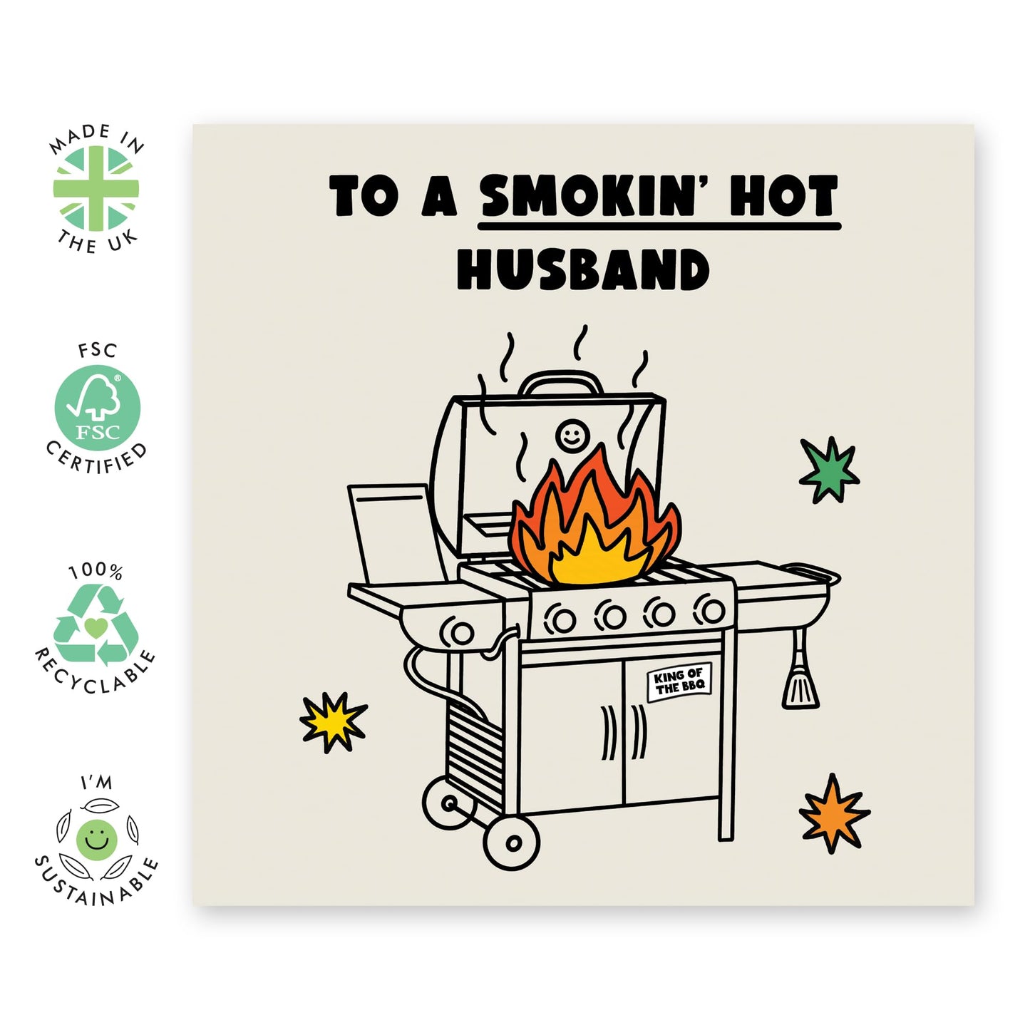 Husband Birthday Card From Wife - Smokin Hot Husband - Cheeky Anniversary Card For Him - Funny Greeting Cards For Men - Valentines Card - Comes With Stickers - By Central 23