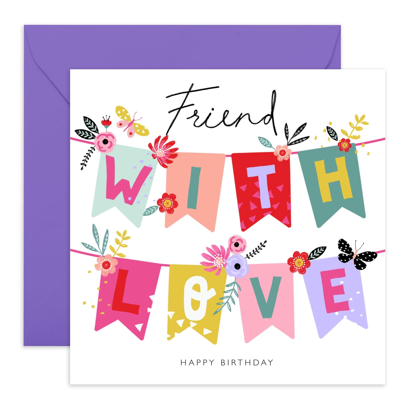 Friends Birthday Card - With Love Celebration Banner - Gifts For Friends Women - Friend Birthday Cards For Women Her Female - Comes With Cute Stickers - By Central 23