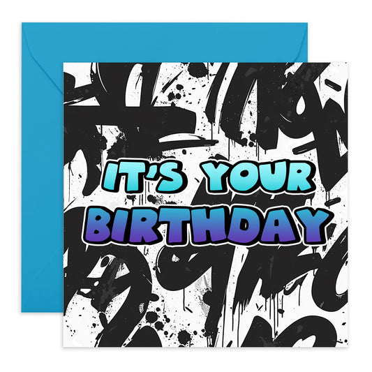 Grafitti Birthday Card - 'It's Your Birthday' - Gifts for Best Friends, Bruv, Mate, Lads, Besties, BFF, Co-workers, Colleagues, Family, Boys - Spray Painted- Comes with Fun Stickers