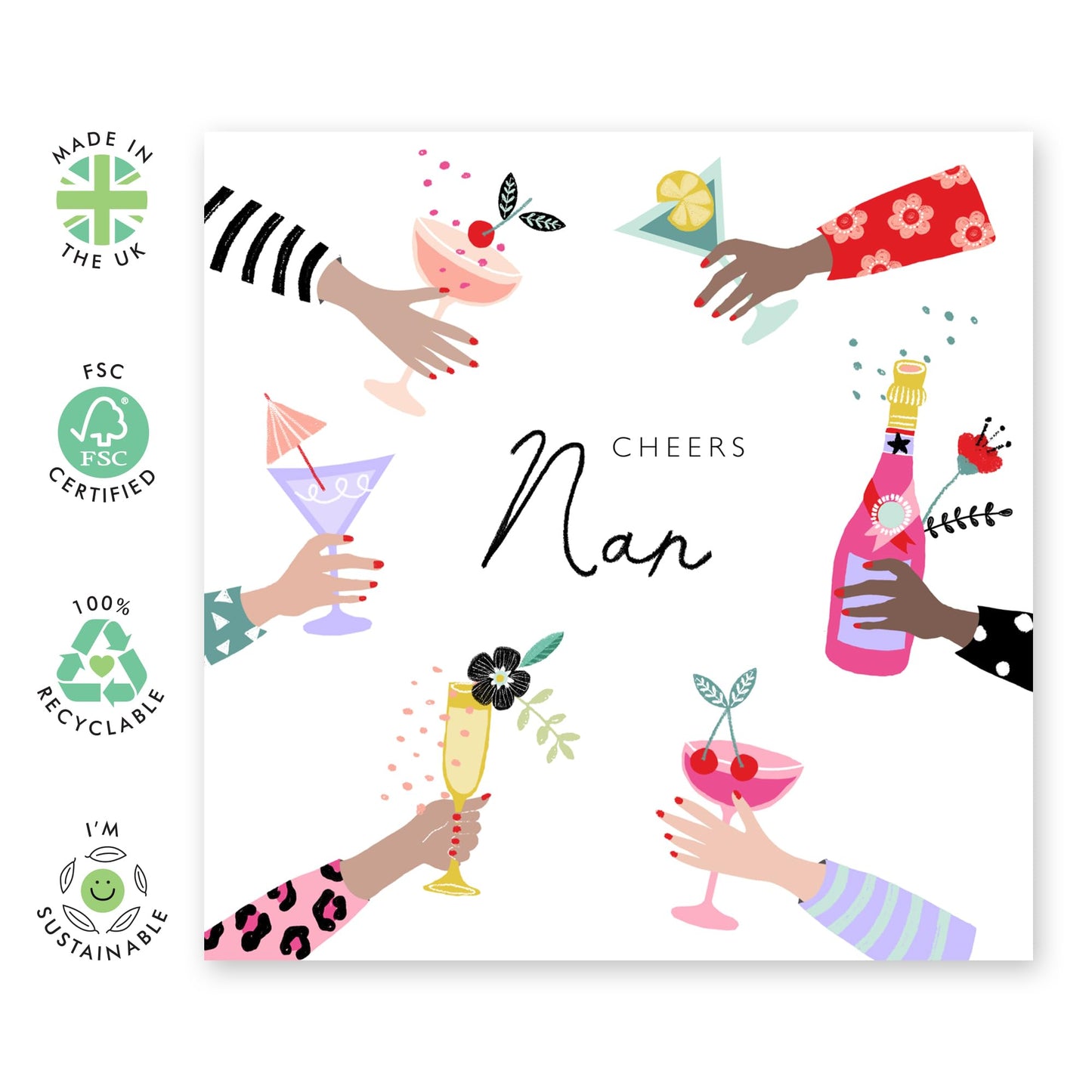 Grandma Birthday Card - Cheers Nan - Nan Birthday Card For Women - Granny Greeting Cards Flowers - Celebration Retirement Congratulations - Nanny Gifts For Her - Comes With Fun Stickers By Central 23