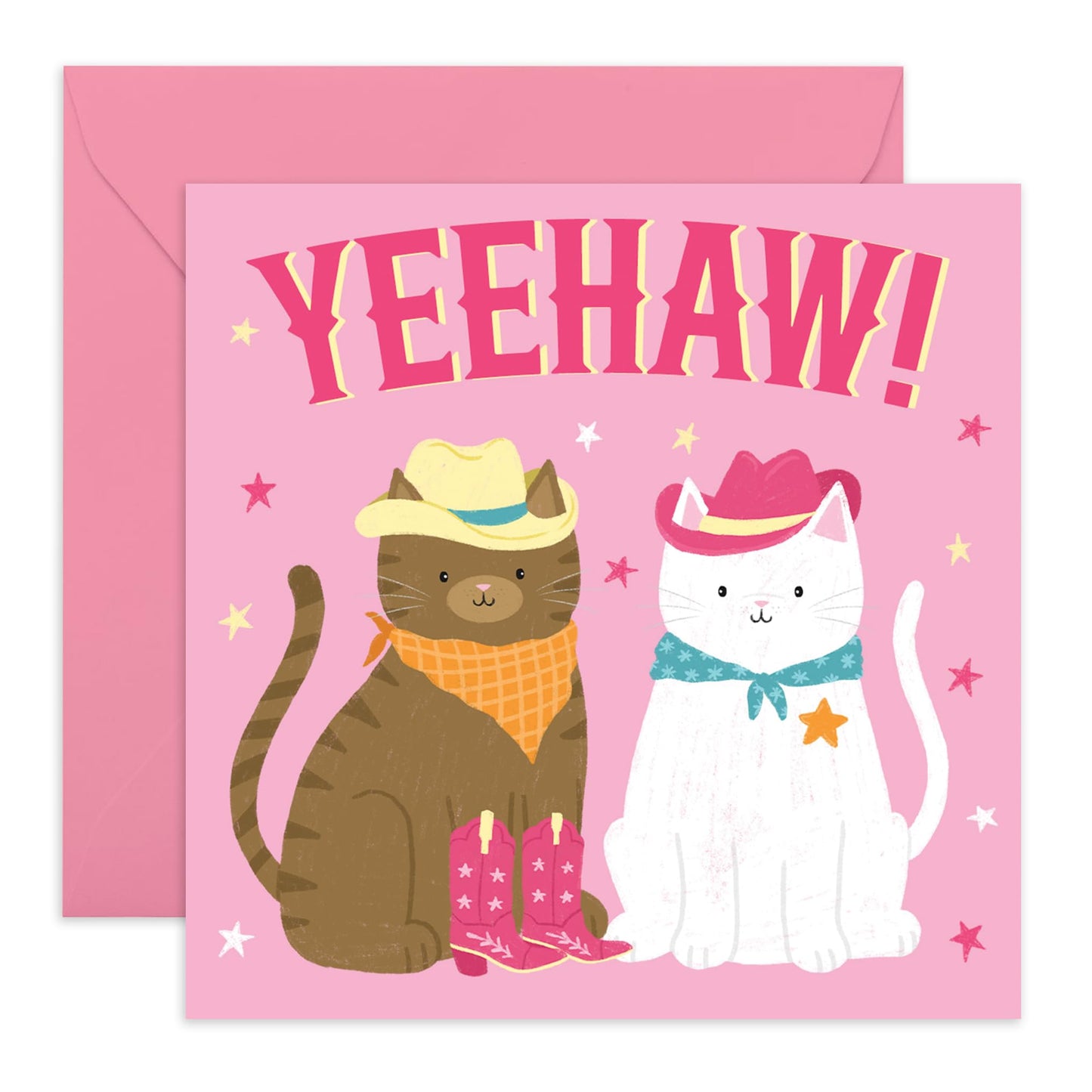 Cowgirl & Cowboys Birthday Card Cute Cats - 'Cowboy Cats Yeehaw' - Gifts for Friends, Wife, Husband, Him, Her, Siblings, Sis, Family, Bestie, BFF - Boots and Hat - Comes with Fun Stickers