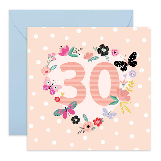 30th Birthday Card For Her - 30th Birthday Butterfly Heart - Wife Mum Mummy - Gift From Husband Daughter Niece - Bday Card - Happy Thirtieth Birthday Greeting Card - Comes With Stickers By Central 23