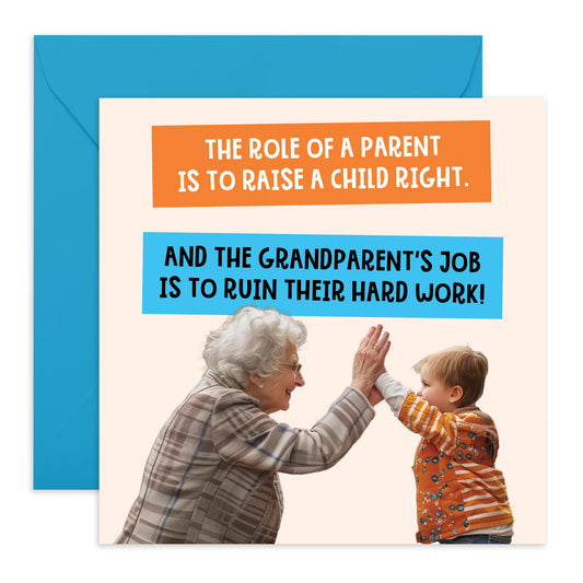 Grandma Birthday Card - Grandparents Job - Funny Greeting Cards For Gran, Nana, Granny, Mum, Mummy, Her, Women, Ladies from Grandson or Granddaughetr - Humoroues Mothers Day Card-Comes With Stickers