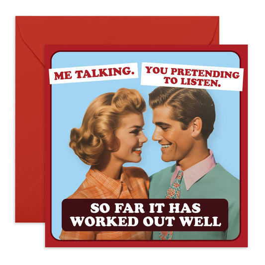 Valentines Card For Girlfriend Boyfriend Partner - Me Talking. You Pretending To Listen. - Wedding Anniversary Card For Husband Wife - Romantic Card For Him Her - Comes With Fun Stickers By Central 23
