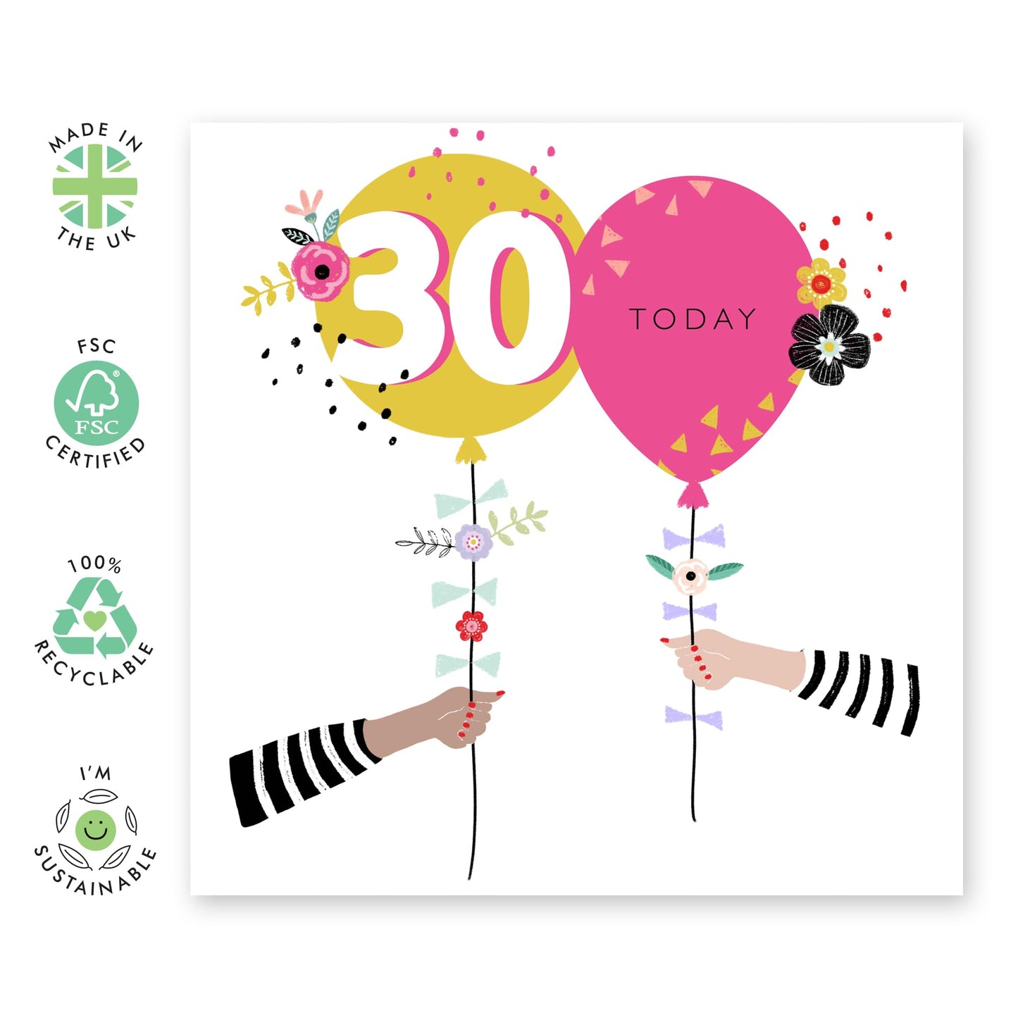 30th Birthday Card For Women - 30th Pink Balloon - Wife Mum Mummy - Gift From Husband Daughter Niece - Happy Thirtieth Birthday Greeting Card - Bday Card - Comes With Stickers By Central 23