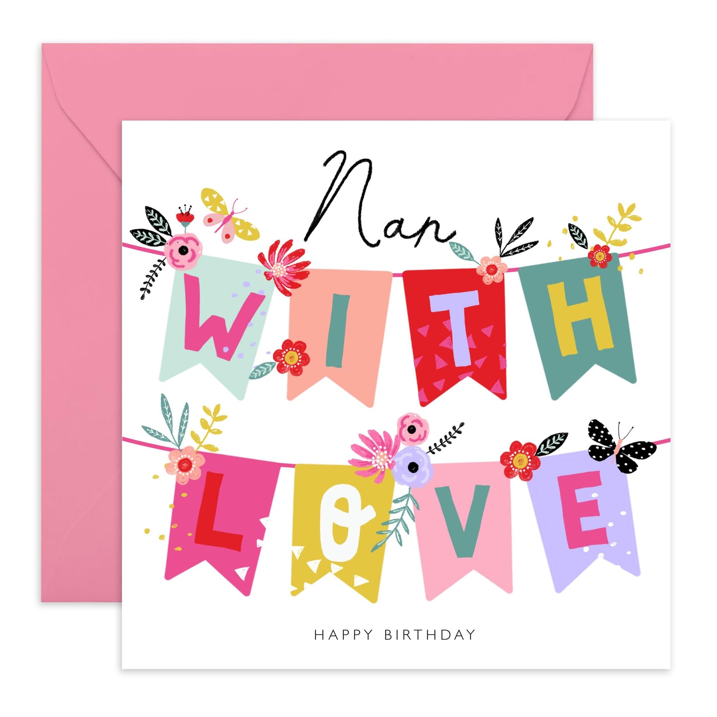 Nanny Birthday Cards - Nan With Love - Floral Birthday Card For Women - Granny Greeting Cards Flowers - Grandmother Gifts For Her - Comes With Fun Stickers By Central 23