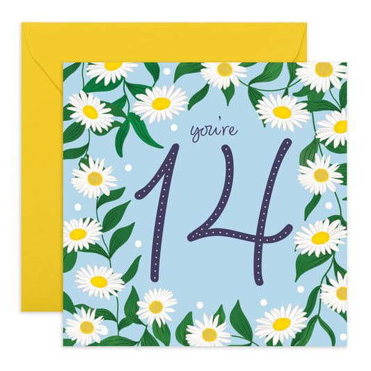 14th Birthday Card For Girls - Daisy Chain 14 - Happy Fourteenth Birthday Card For Teens - Floral - Gifts For Her Daughter Niece Granddaughter - Comes With Fun Stickers - By Central 23