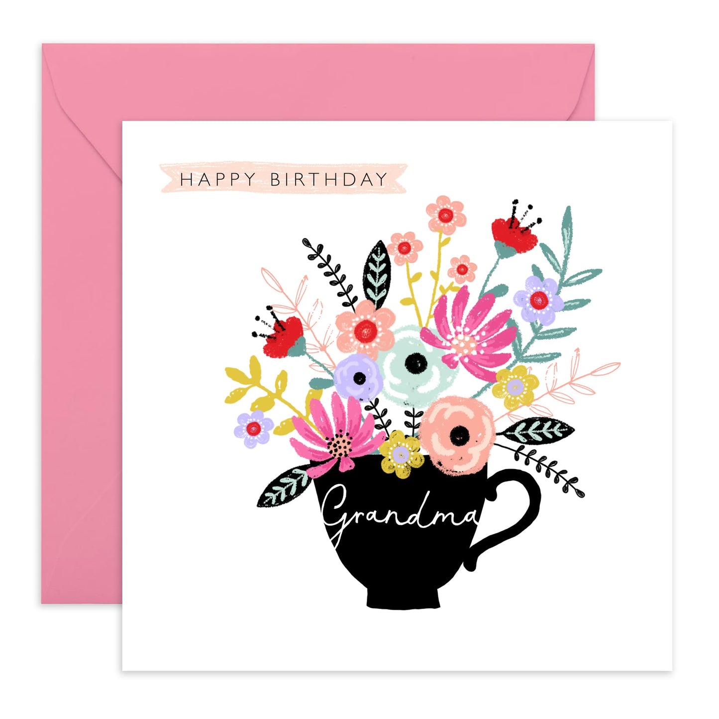 Happy Birthday Grandma Card - Flower Teacup - Nana Birthday Card For Her - Grandma Gifts For Women - Comes With Stickers By Central 23