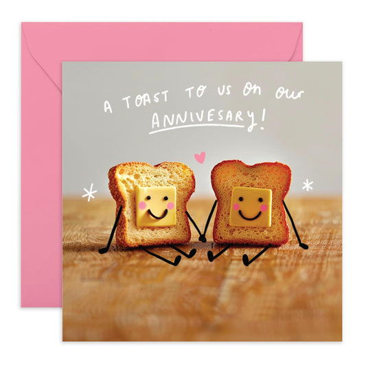 Sweet Breads Anniversary Card - 'Toast To Us' - Sweet Message for Him, Her, Wife, Husband, Boyfriend, Girlfriend, Couples - Toasted Loaf For Life - Comes with Fun Stickers