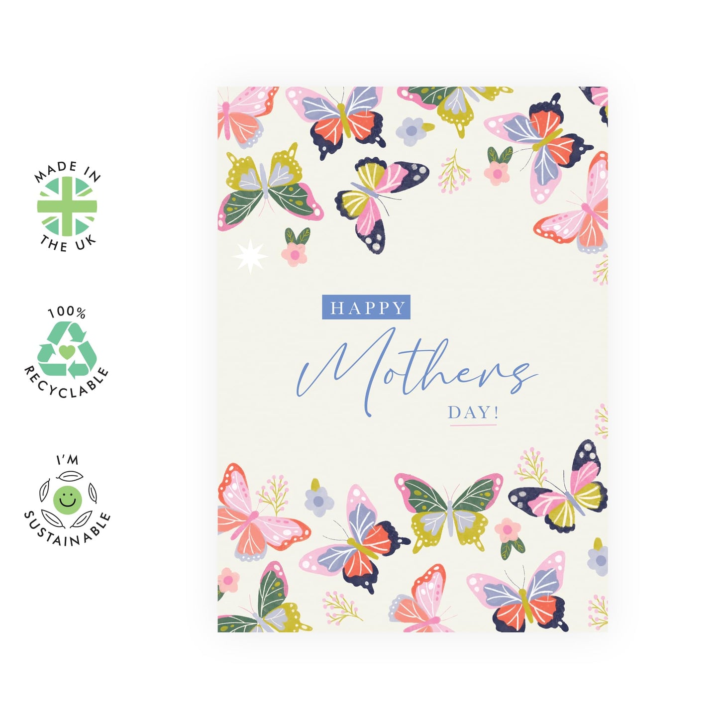 Butterflies Mother’s Day Card – Beautiful Butterfly & Floral Greeting - Gifts for Mum, Mummy, Mama, Ma, Mam, Wife, Grandma, Nan, In Law, Women from Son Daughter- Lovely and Cute -Comes with Stickers