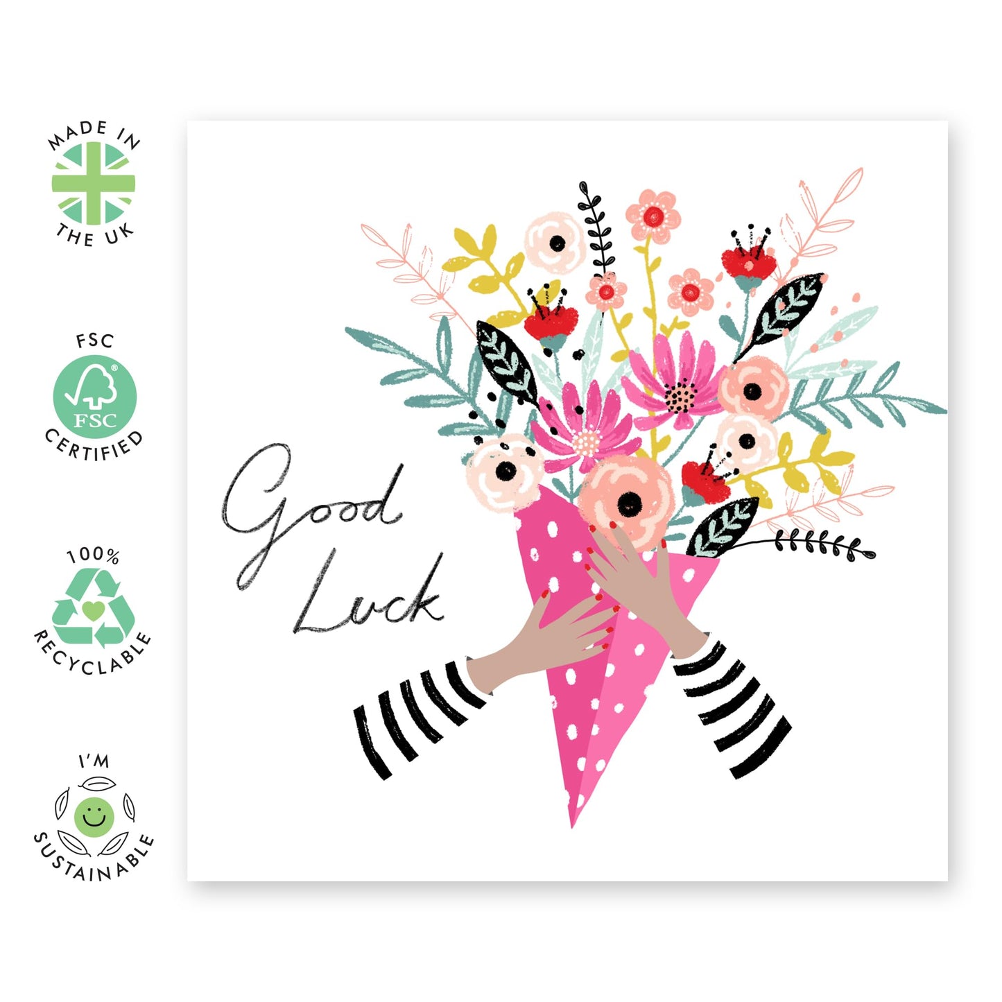 Good Luck Card For Men Women - Good Luck Bouquet - Cute Encouragement Cards For Friends - Goodluck Greeting Card For Exam Studies Game New Job - Comes With Fun Stickers By Central 23