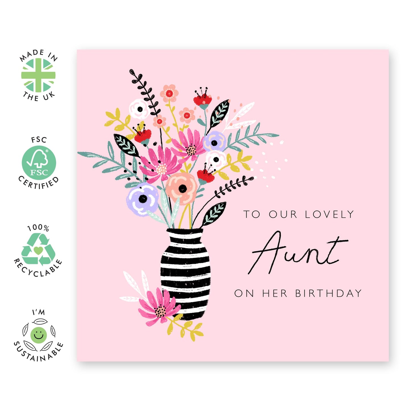 Birthday Card For Aunt - Aunt Floral Vase - Gift From Niece Nephew - Happy Birthday Aunty Greeting Card - Heartfelt Gifts Women Tia - Comes With Fun Stickers - By Central 23