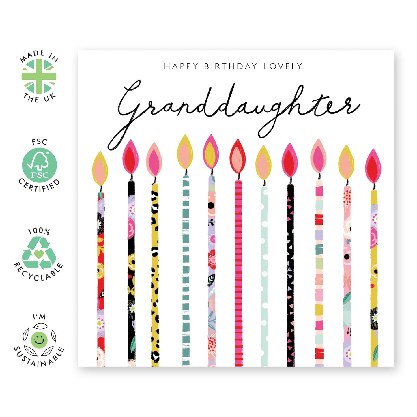 Happy Birthday Granddaughter Card For Her - Trendy Birthday Candles - Pretty Birthday Cards For Girls Teens - Granddaughter Gifts For Women - Comes With Fun Stickers By Central 23