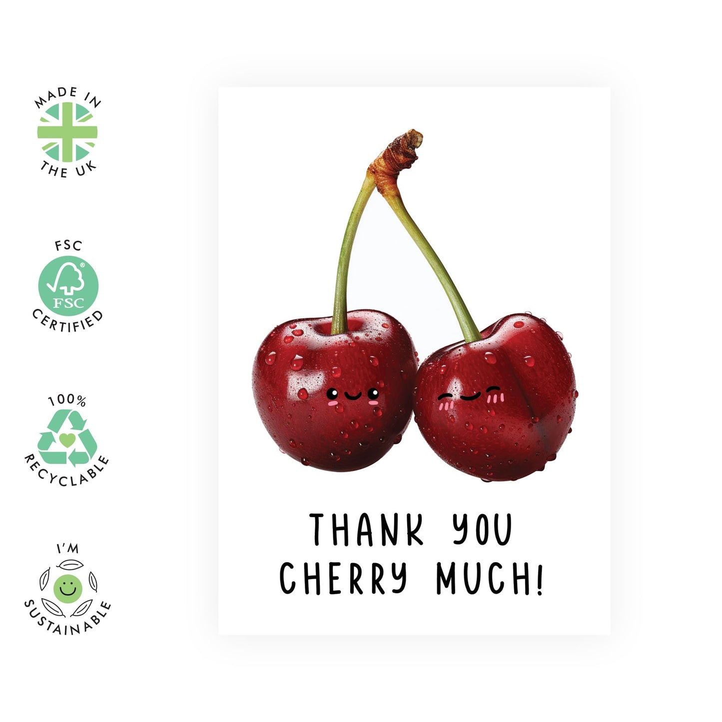 Thank You Greeting Cards For Women - Thank You Cherry Much - Cute Appreciation Cards For Her - Fruit Cards- Gift For Mummy Mum - Sister - Comes With Fun Stickers - By Central 23