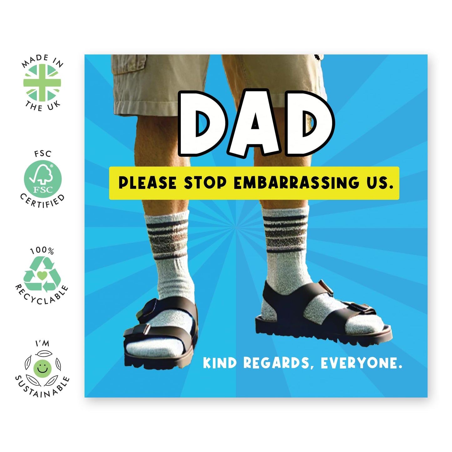 Funny Birthday Card - 'Dad Please Stop Embarrassing Us' - Jokes for Fathers Day, Grandfather, Husband, Hubby, Uncle, In Law - Daddy's Fashion - Comes with Fun Stickers